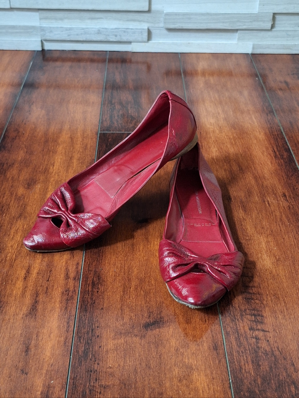 Sigerson Morrison Red Leather Bow Flats Pointed Toe Us 6